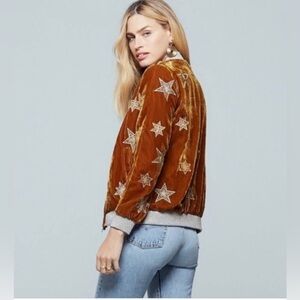 Band Of The Free Stardust Crushed Velvet Star Bomber Jacket NWT
